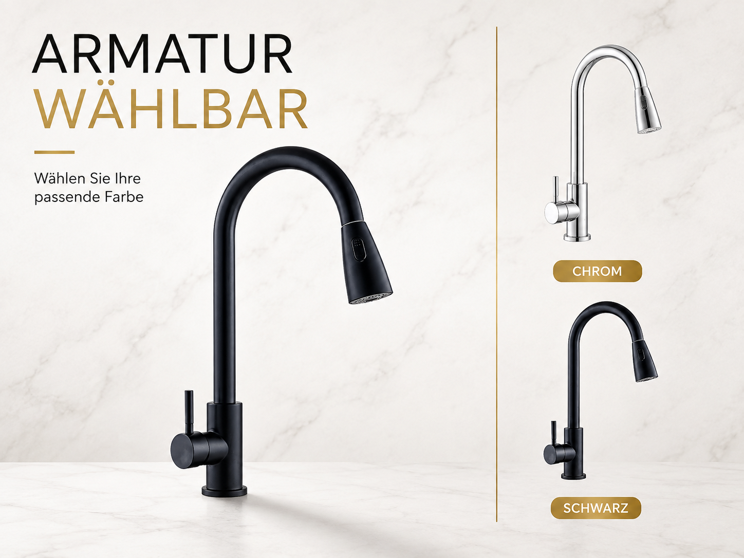 Wave Küchenarmatur – Ausziehbare Armatur mit Brause, 360° Drehbereich & Edelstahl 304