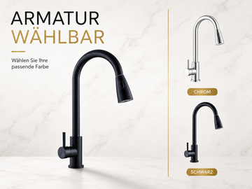 Wave Küchenarmatur – Ausziehbare Armatur mit Brause, 360° Drehbereich & Edelstahl 304