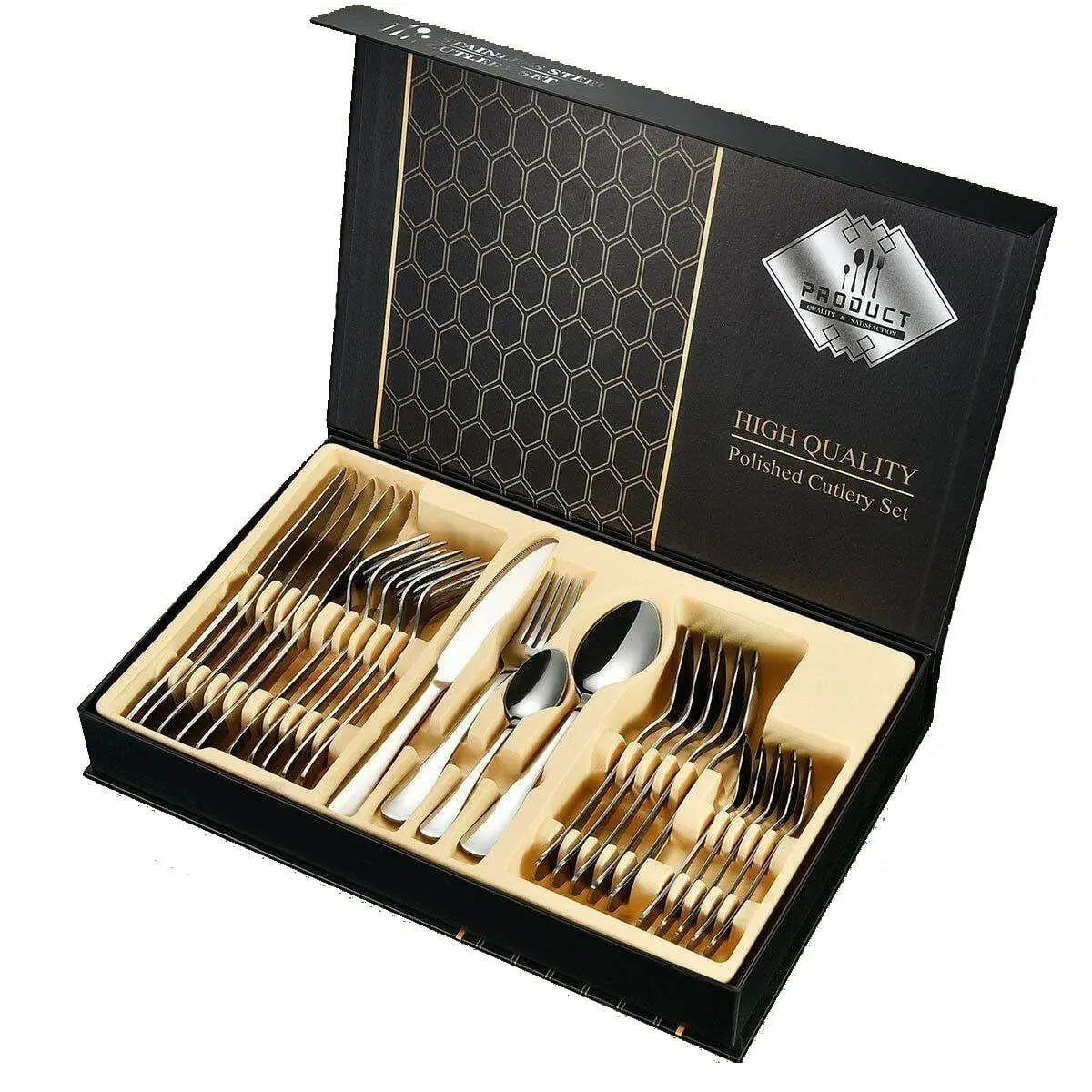 Faizee Home 24-teiliges Besteckset für 6 Personen – Edelstahl, 5 Farben & Geschenkbox