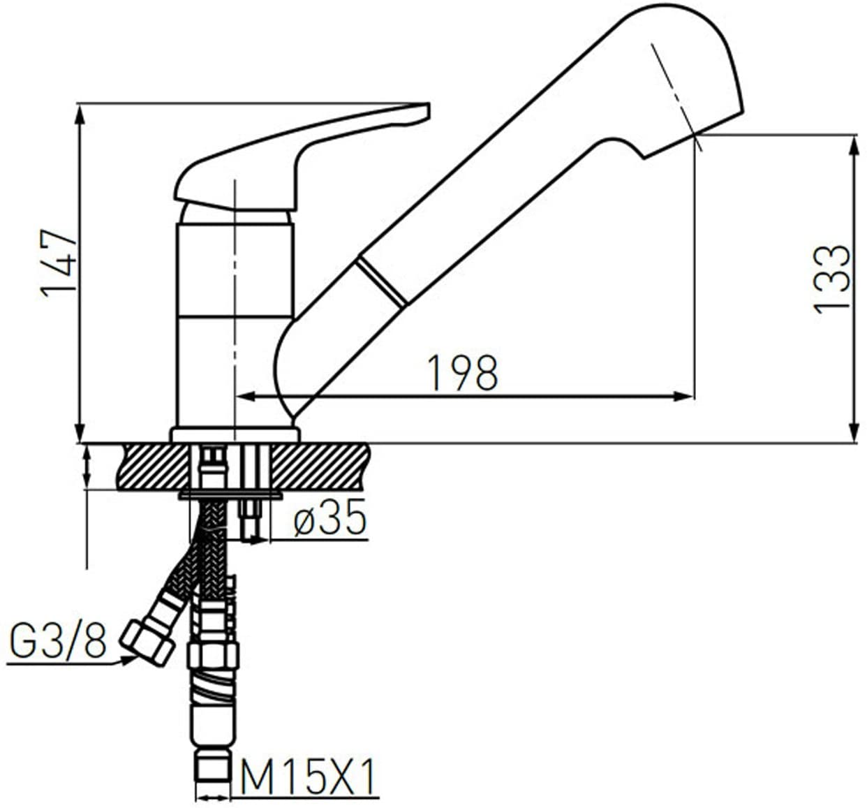 Faizee Home Küchenarmatur mit ausziehbarer Brause – 360° drehbar – 2 Strahlarten – Massives Messing