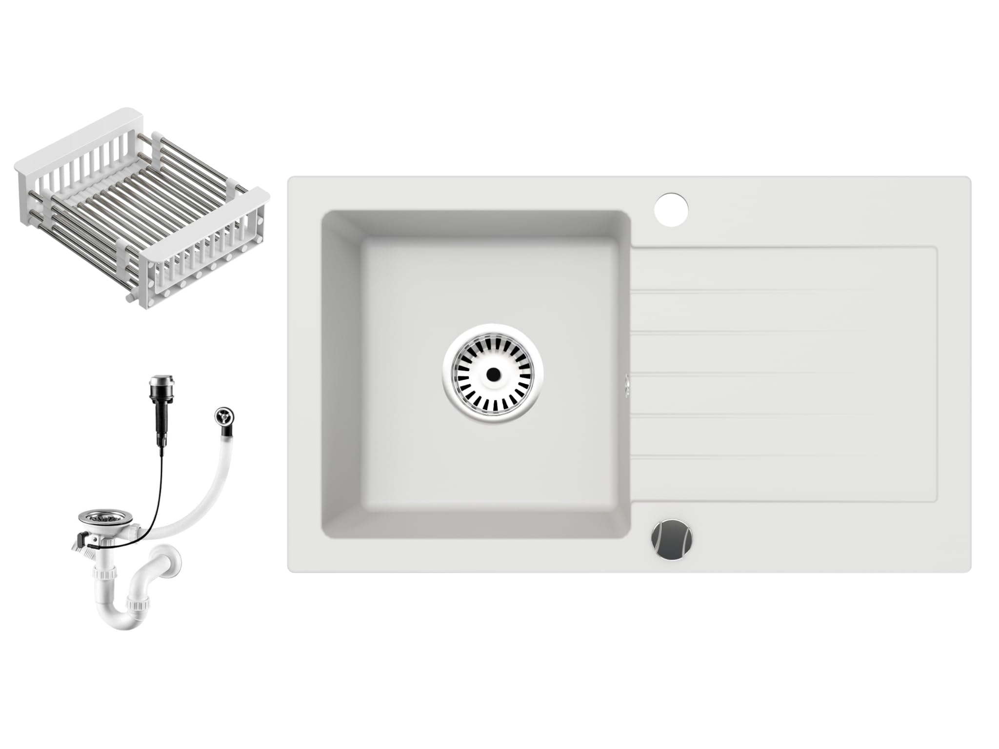 Granitspüle Alisha 75×43,5 cm – Reversible Einbauspüle mit Spülkorb & Siphon-Set Optional mit Armatur