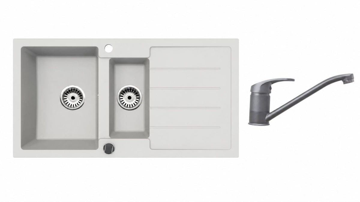 Faizee Home Granitspüle 100 × 50 cm mit 1,5 Becken – inkl. wählbarer Armatur & Siphon-Set