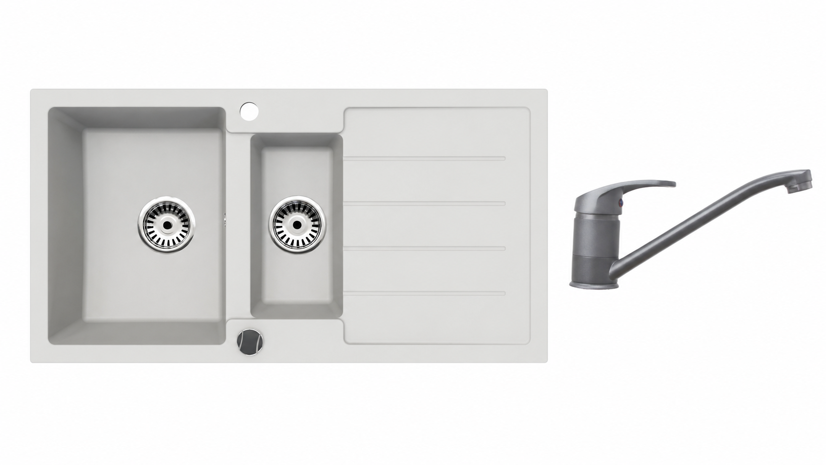 Faizee Home Granitspüle 100 × 50 cm mit 1,5 Becken – inkl. wählbarer Armatur & Siphon-Set