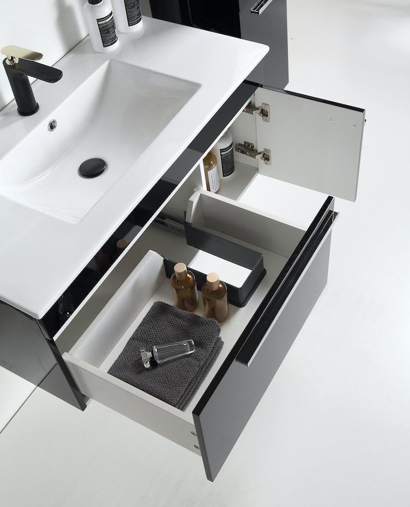 Faizee Möbel Badmöbel-Set 90cm Schwarz
