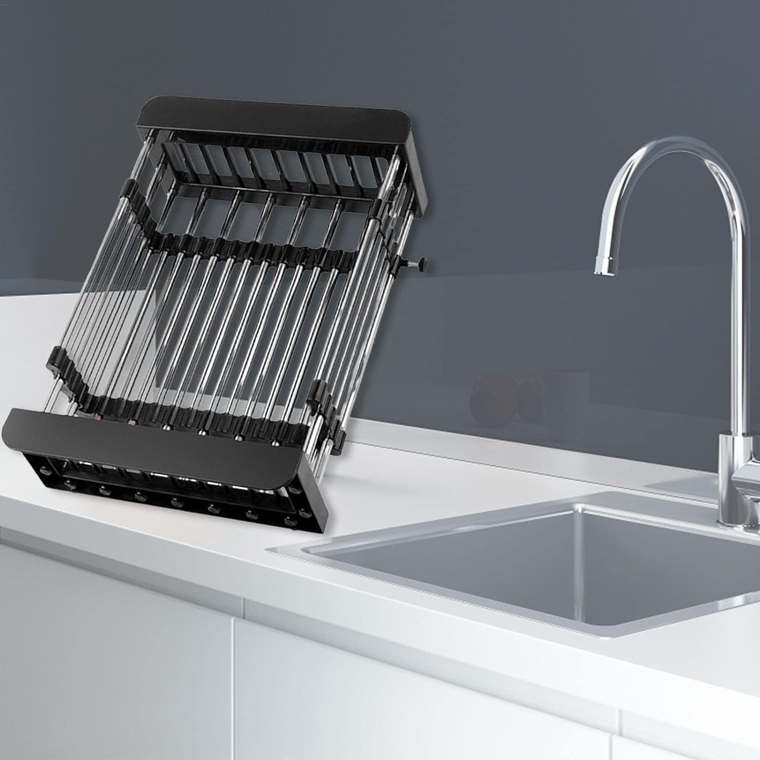 Faizee Home Teleskop-Abtropfgestell – Ausziehbar 30,5–45 cm – Edelstahl & Kunststoff