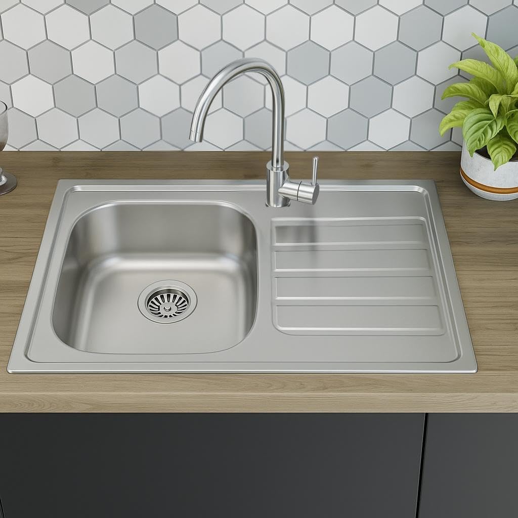 Edelstahl Einbauspüle mit Chrom-Armatur – Satiniert, pflegeleicht & langlebig Inkl. Siphon-Set