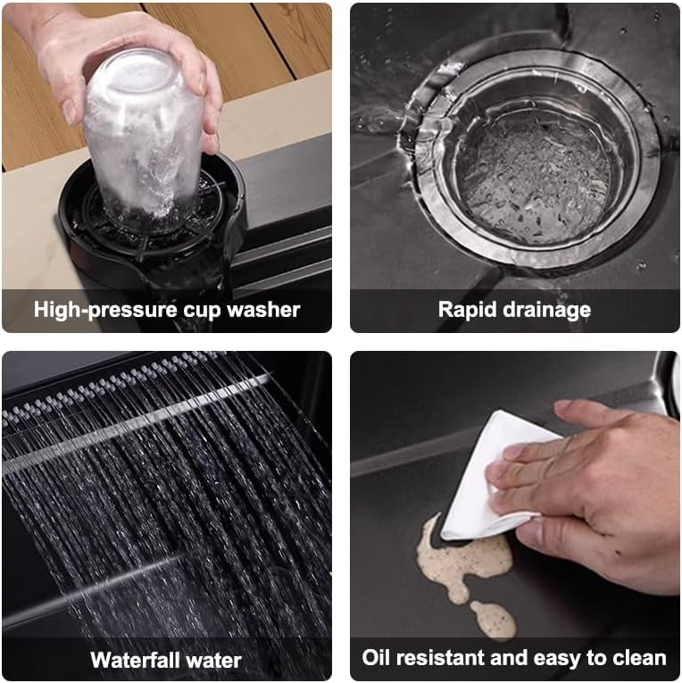 Neom Edelstahlspüle 75x45 cm mit 4-fach Wasserhahn, Wasserfall & Zubehör