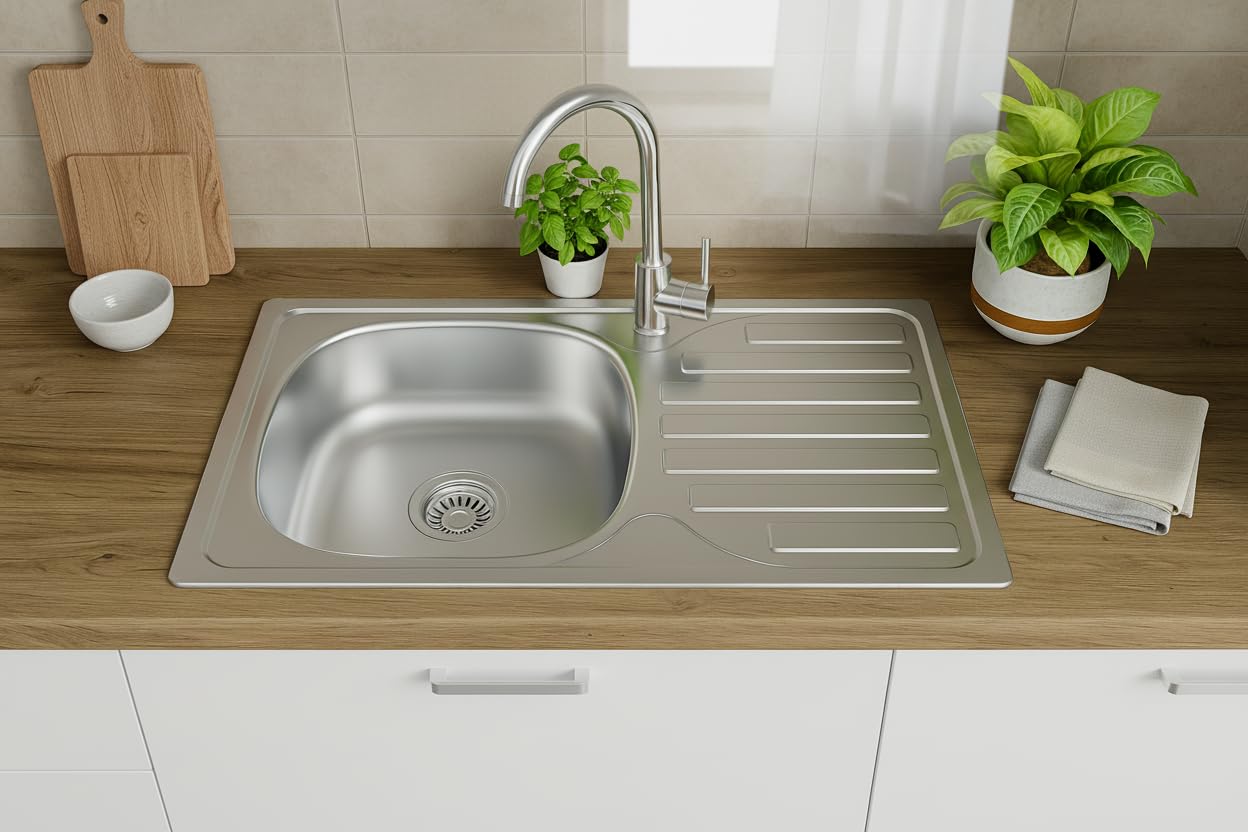 Edelstahl Einbauspüle mit Chrom-Armatur – Satiniert, pflegeleicht & langlebig Inkl. Siphon-Set