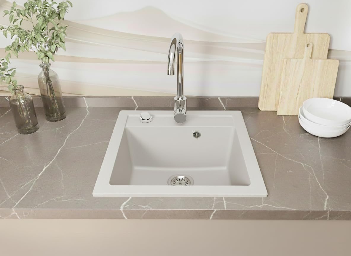 Granitspüle 49x52 cm – Milano Einbauspüle, reversibel montierbar, inkl. Siphon