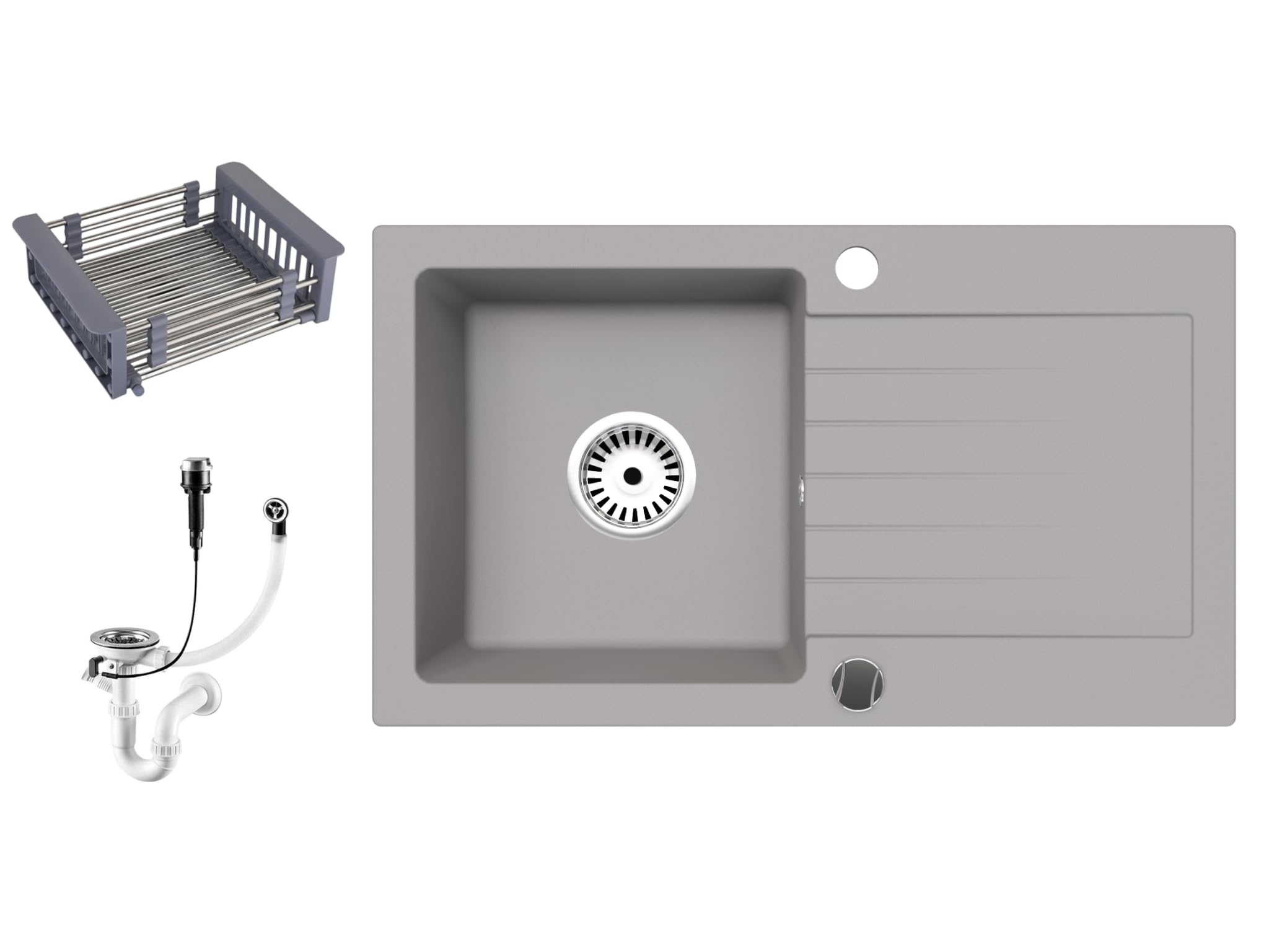 Granitspüle Alisha 75×43,5 cm – Reversible Einbauspüle mit Spülkorb & Siphon-Set Optional mit Armatur