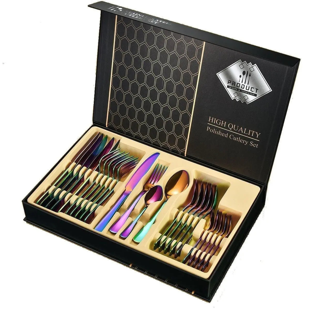 Faizee Home 24-teiliges Besteckset für 6 Personen – Edelstahl, 5 Farben & Geschenkbox