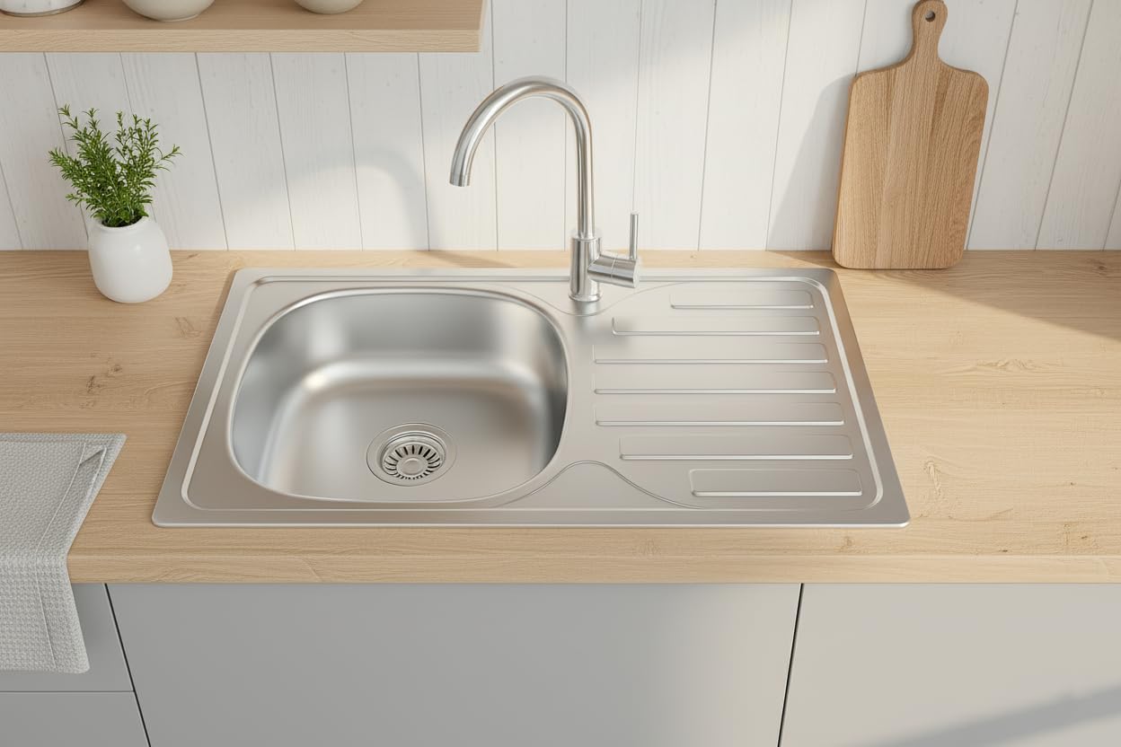 Edelstahl Einbauspüle mit Chrom-Armatur – Satiniert, pflegeleicht & langlebig Inkl. Siphon-Set