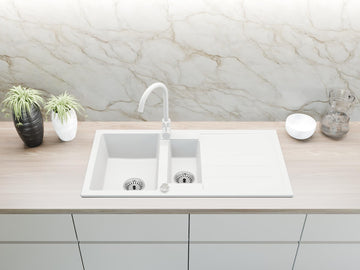 Granitspüle 100x50 cm 2 Becken mit Abtropffläche und Armatur