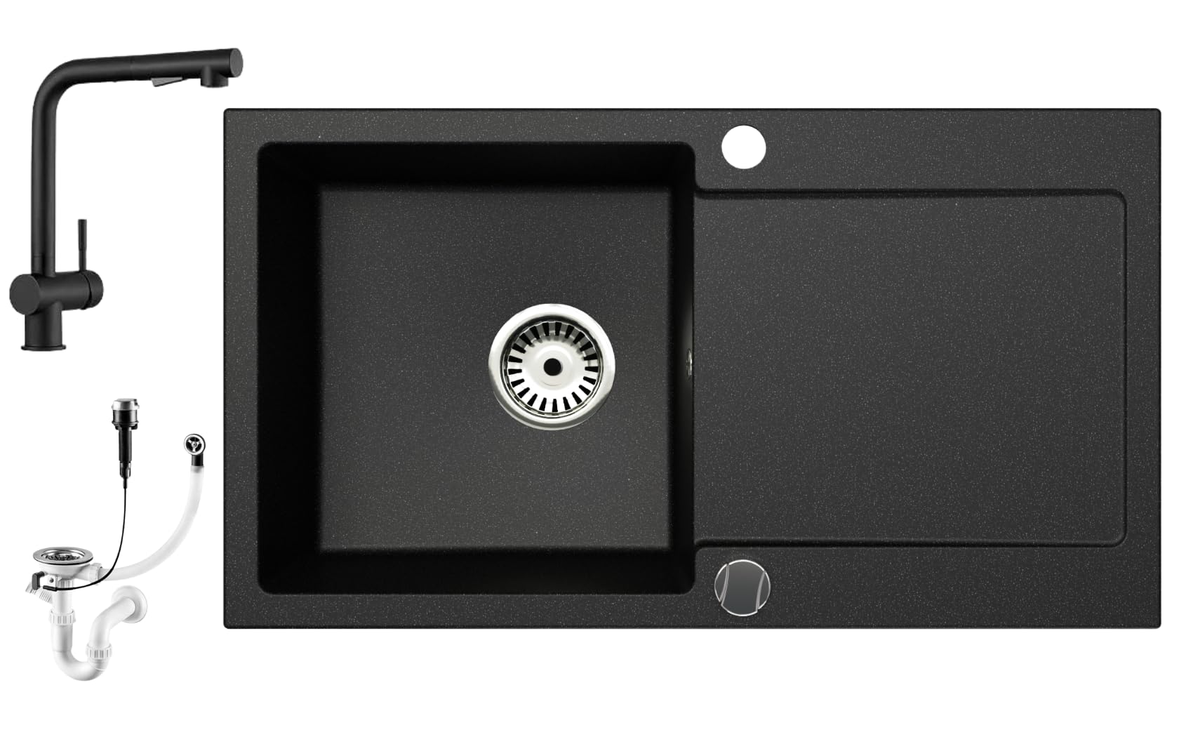 Granitspüle Element 90x50 cm mit Abtropffläche inkl. Armatur & Siphon-Set