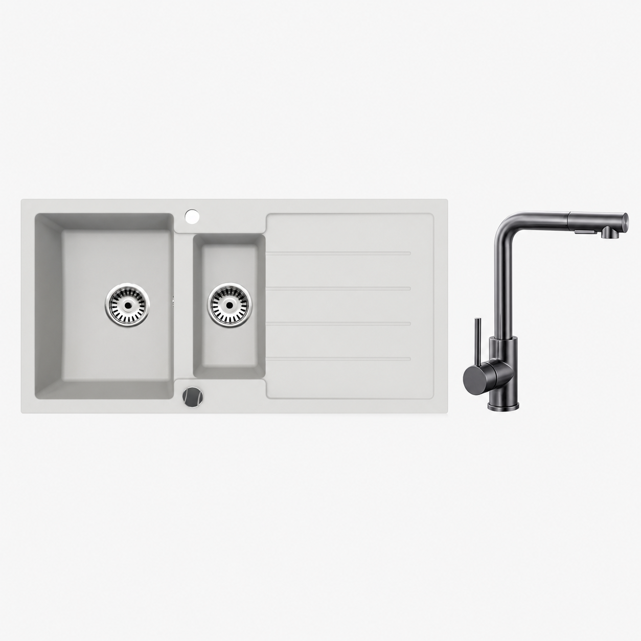 Faizee Home Granitspüle 100 × 50 cm mit 1,5 Becken – inkl. wählbarer Armatur & Siphon-Set