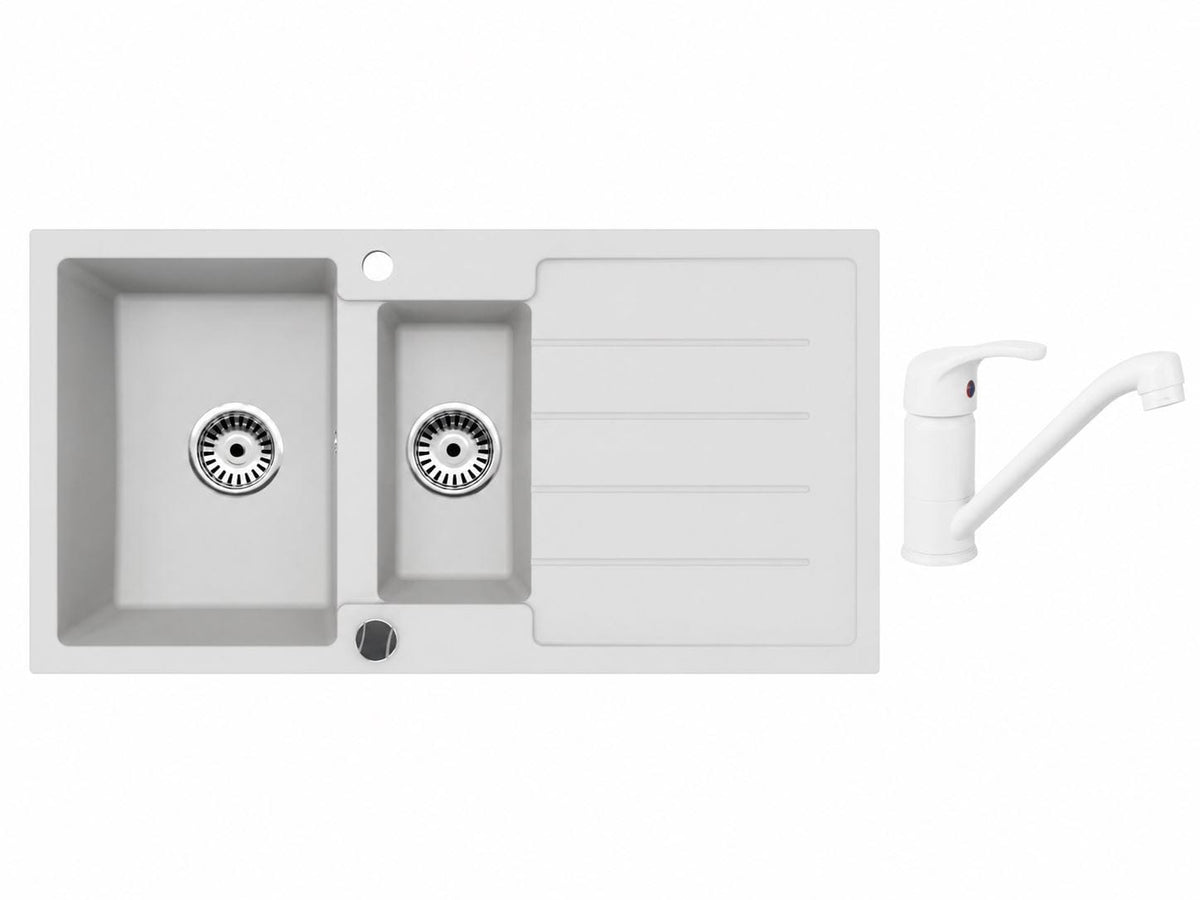 Faizee Home Granitspüle 100 × 50 cm mit 1,5 Becken – inkl. wählbarer Armatur & Siphon-Set