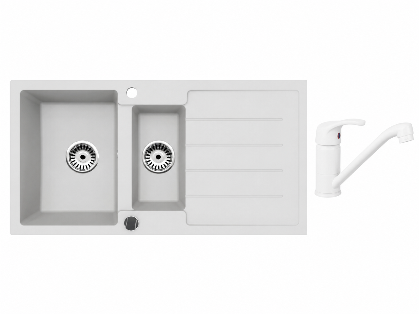 Faizee Home Granitspüle 100 × 50 cm mit 1,5 Becken – inkl. wählbarer Armatur & Siphon-Set