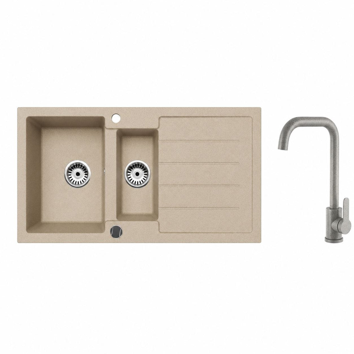 Faizee Home Granitspüle 100 × 50 cm mit 1,5 Becken – inkl. wählbarer Armatur & Siphon-Set