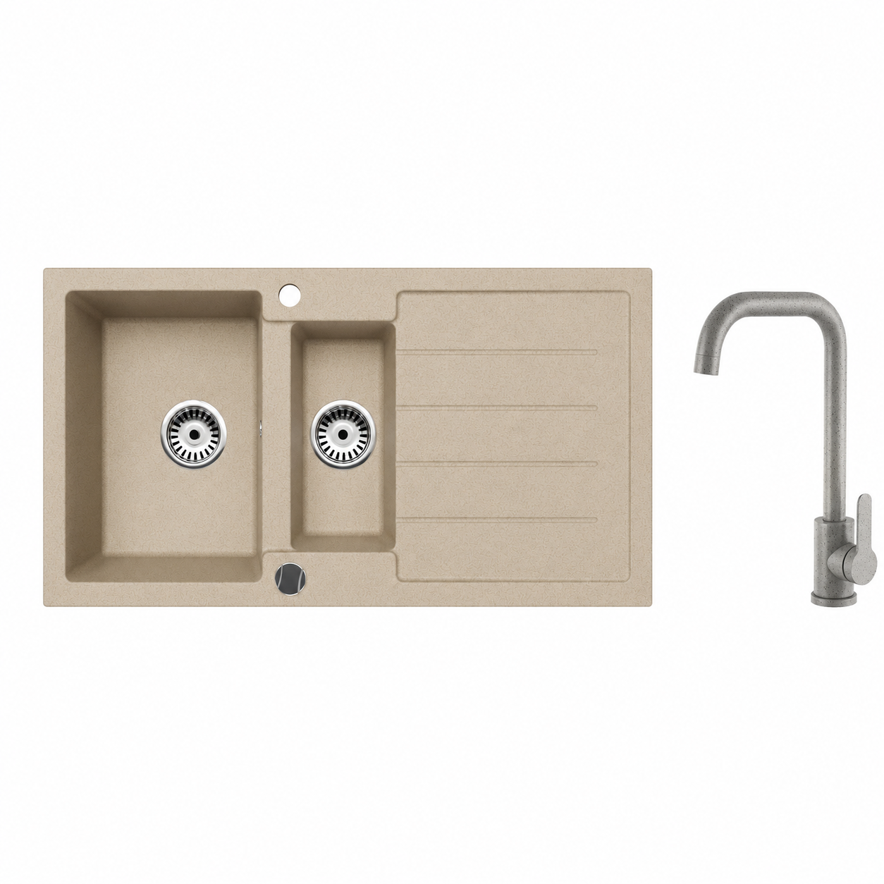 Faizee Home Granitspüle 100 × 50 cm mit 1,5 Becken – inkl. wählbarer Armatur & Siphon-Set