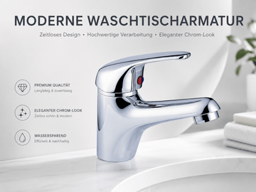BLEND Waschbeckenarmatur Chrom – Einhebelmischer aus Messing mit Keramikkartusche | Badarmatur für Waschtisch