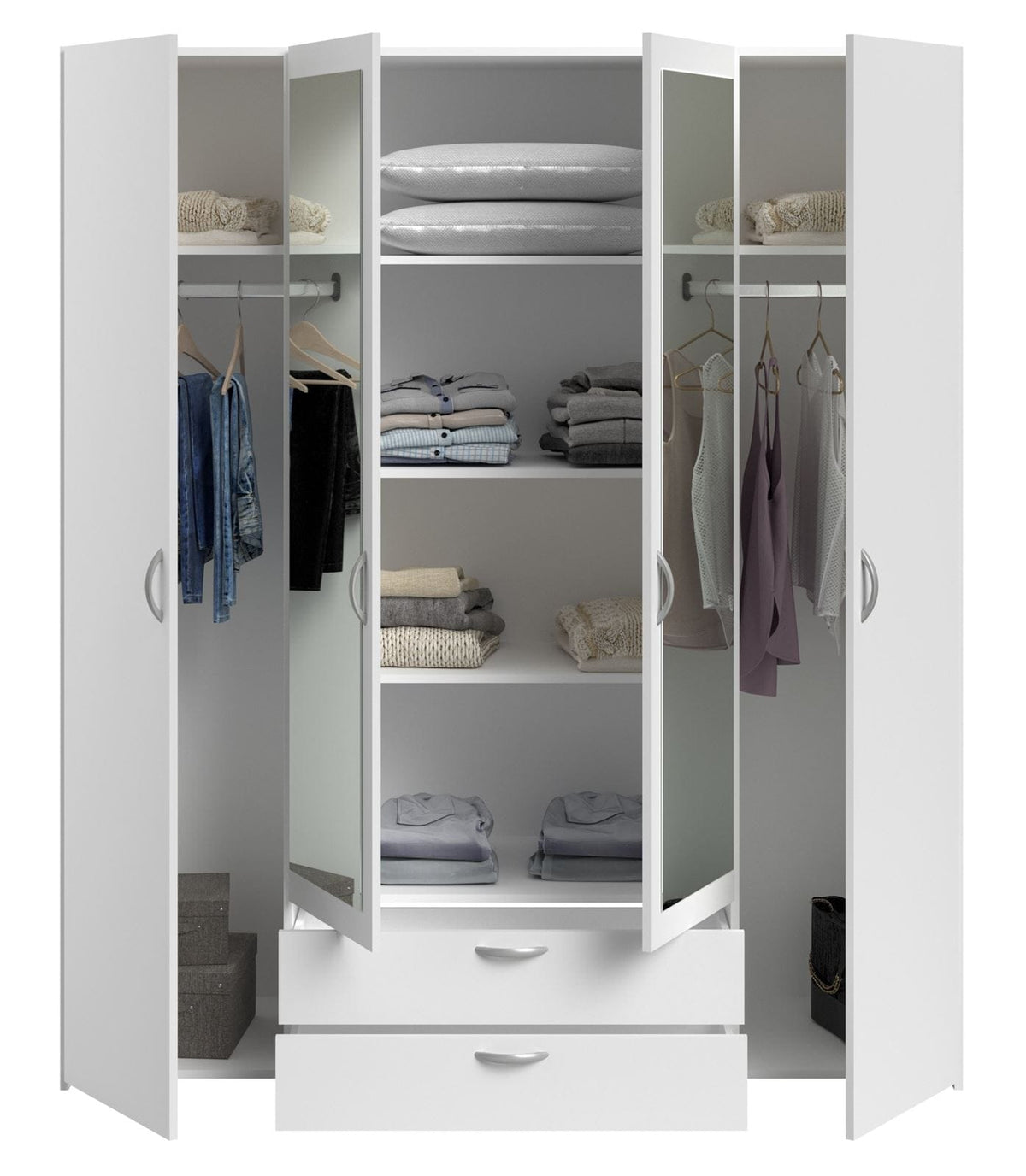 Parisot Daily 3 Kleiderschrank Weiß 160 cm mit Spiegeltüren