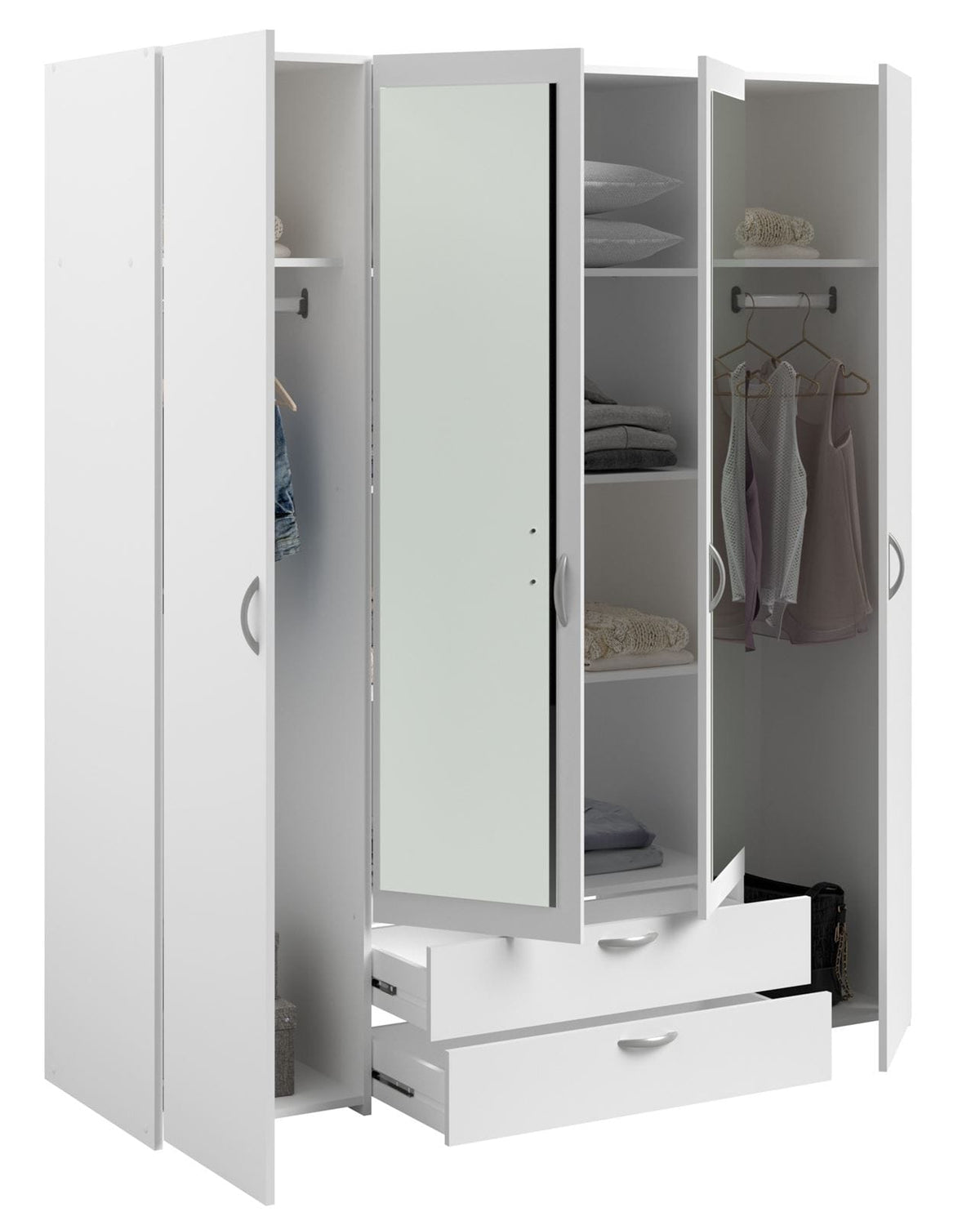 Parisot Daily 3 Kleiderschrank Weiß 160 cm mit Spiegeltüren