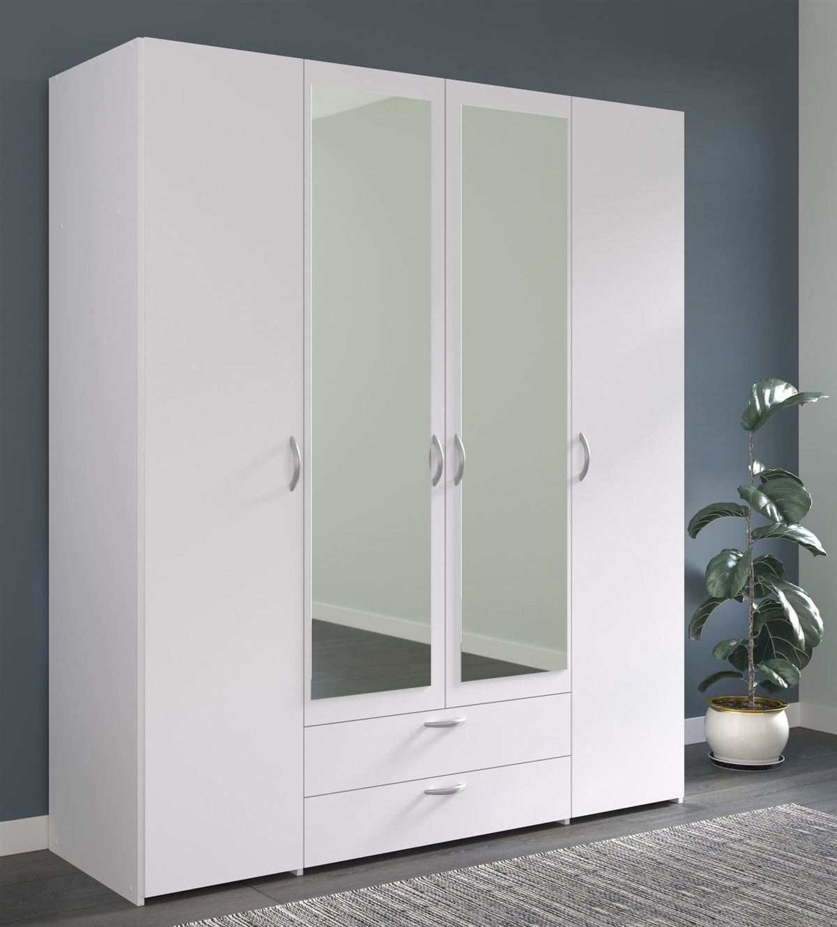 Parisot Daily 3 Kleiderschrank Weiß 160 cm mit Spiegeltüren