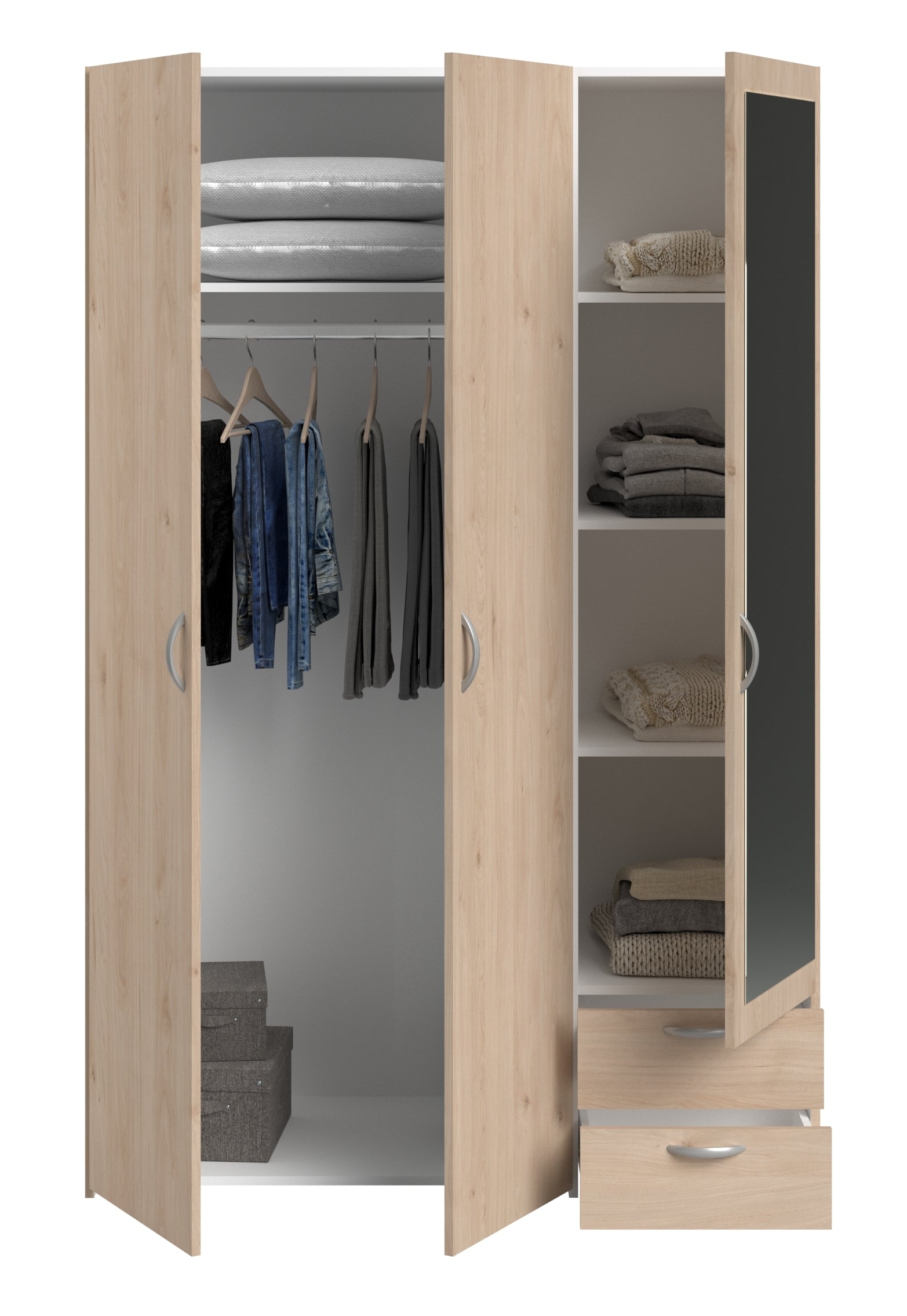 Parisot - Daily 14 | Kleiderschrank 3-türig Braun mit Spiegel 120x185x51