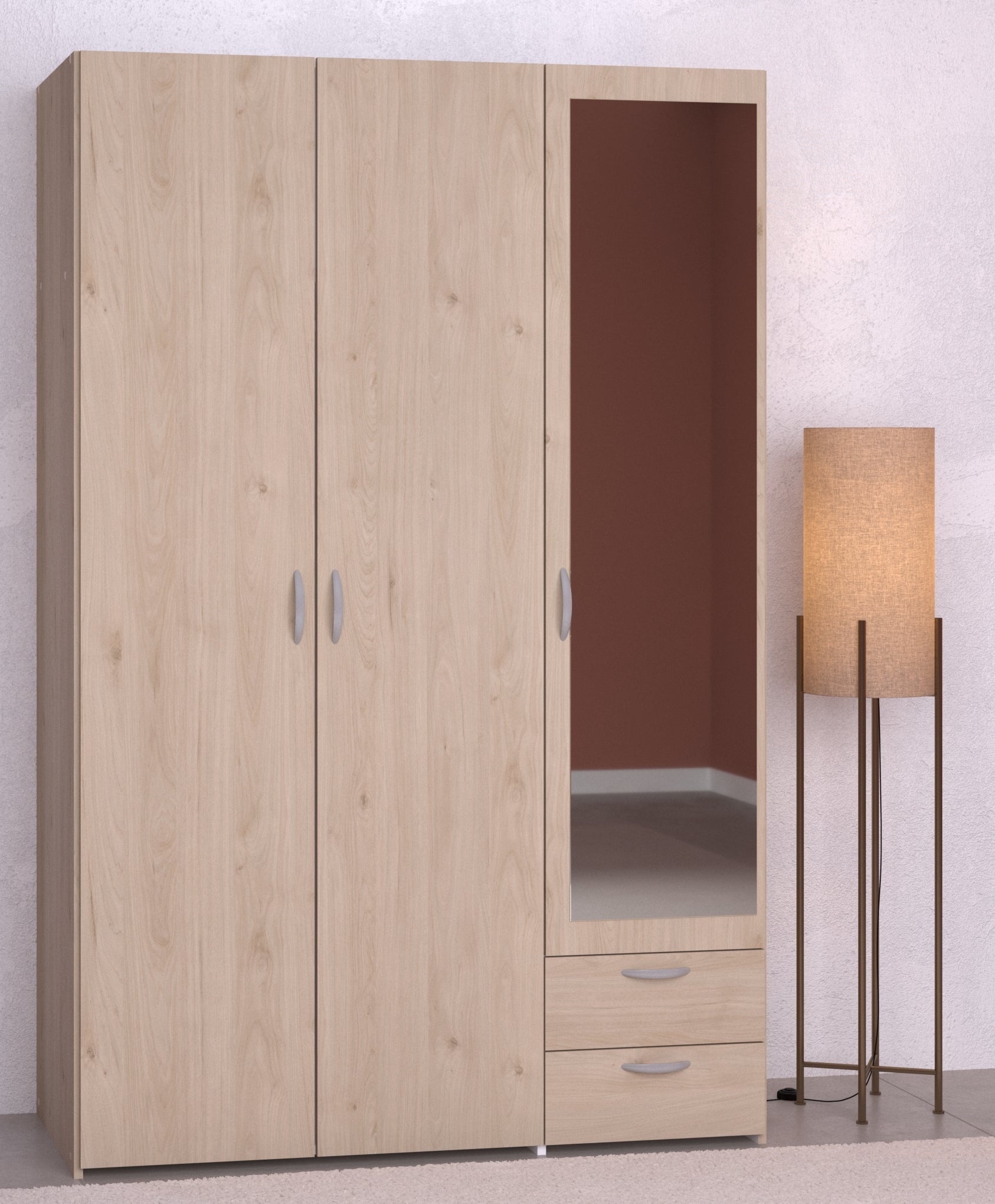 Parisot - Daily 14 | Kleiderschrank 3-türig Braun mit Spiegel 120x185x51