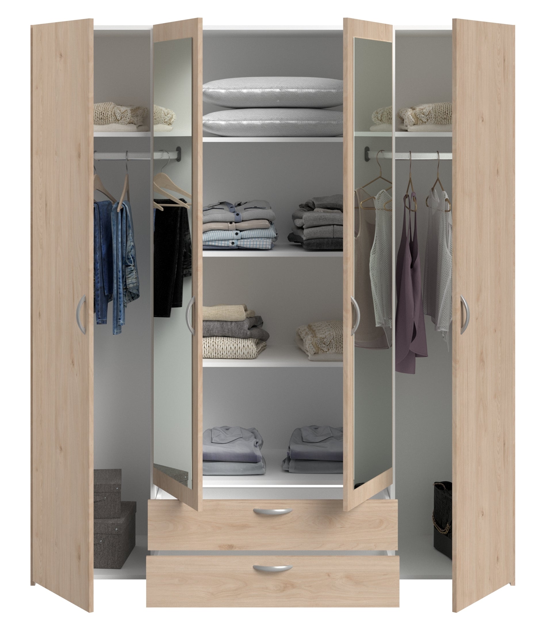 Parisot - Daily 13 | Kleiderschrank – 4-türig, Braun mit Spiegel, 160x185x51 cm