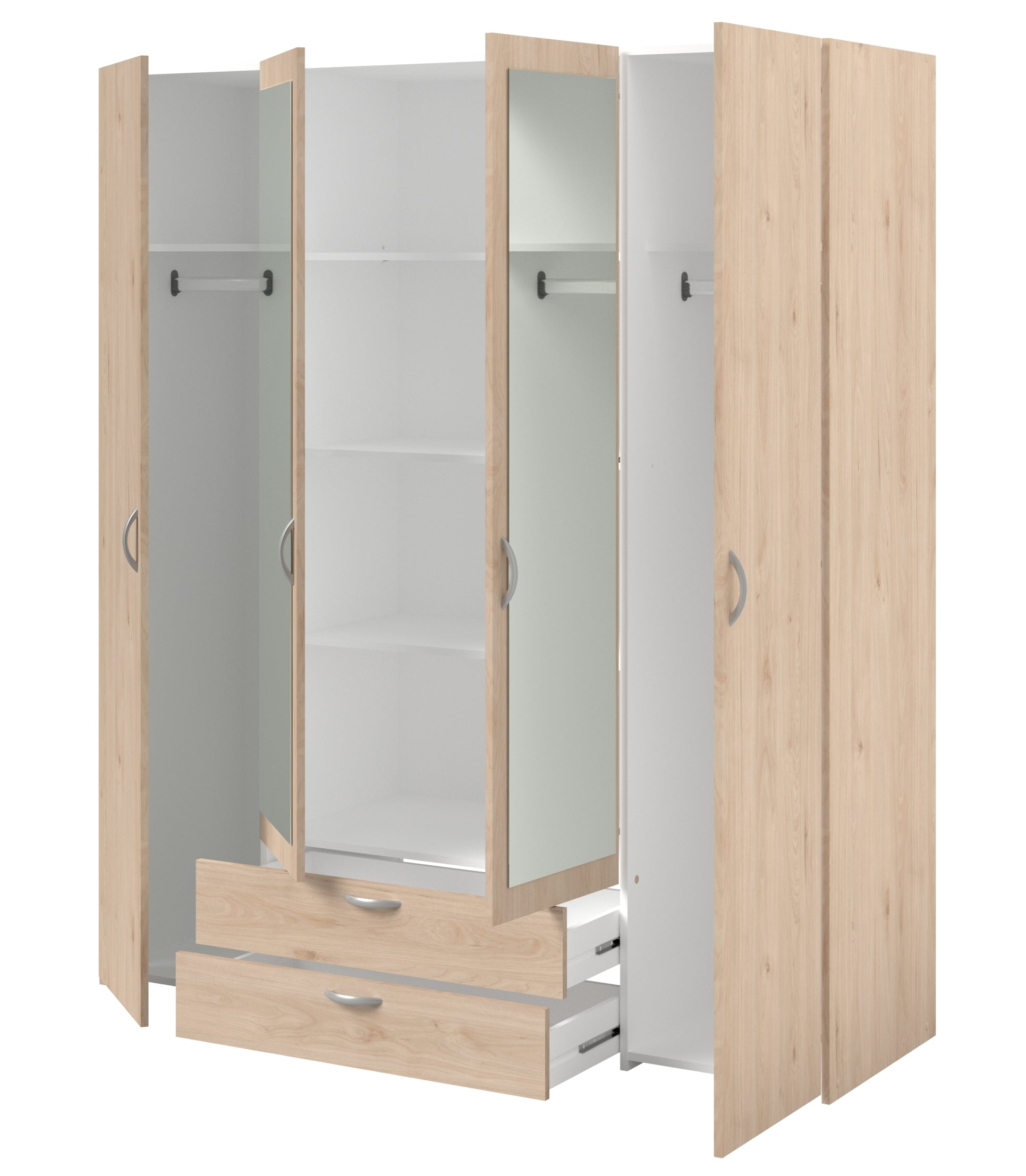 Parisot - Daily 13 | Kleiderschrank – 4-türig, Braun mit Spiegel, 160x185x51 cm