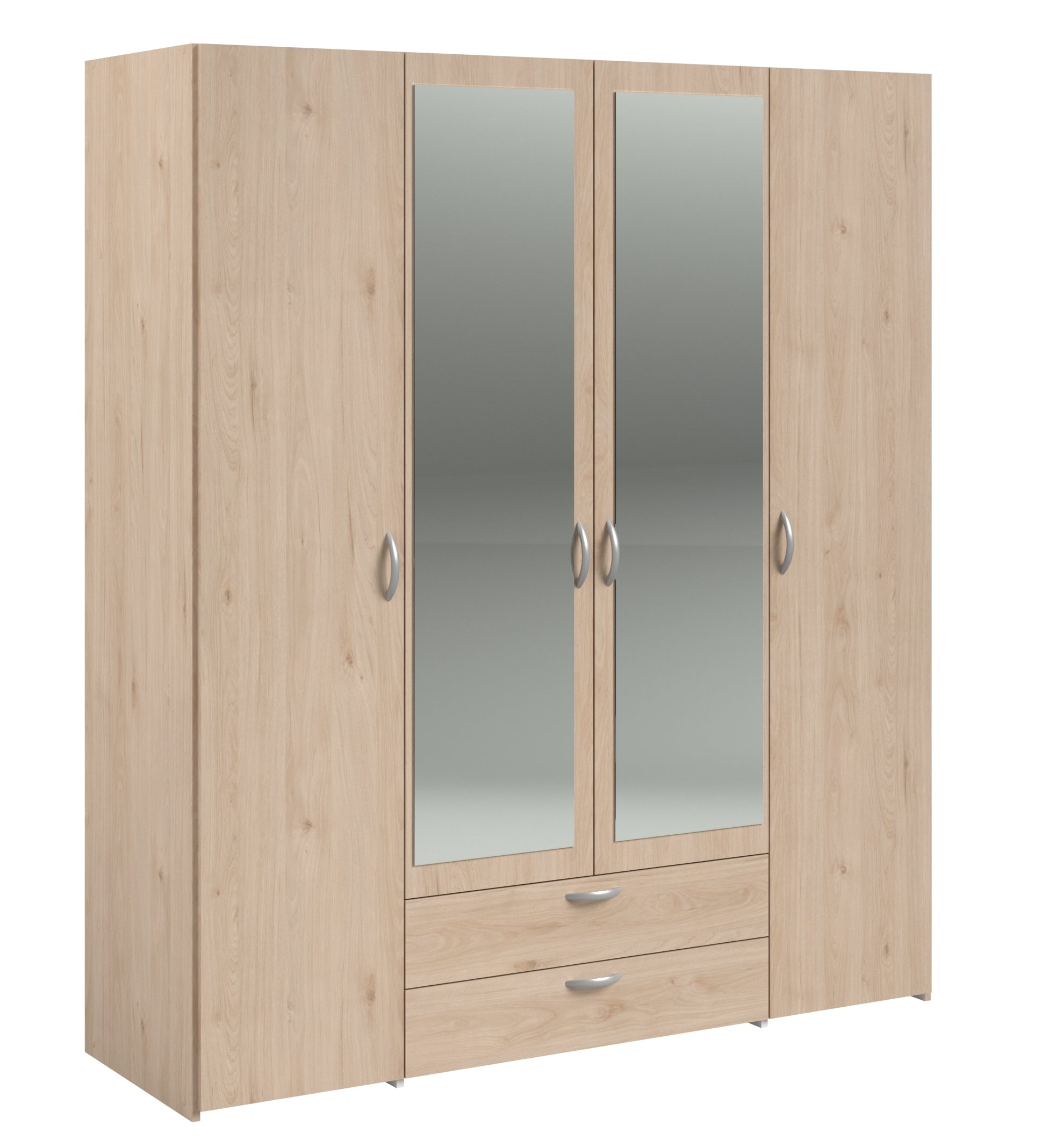 Parisot - Daily 13 | Kleiderschrank – 4-türig, Braun mit Spiegel, 160x185x51 cm