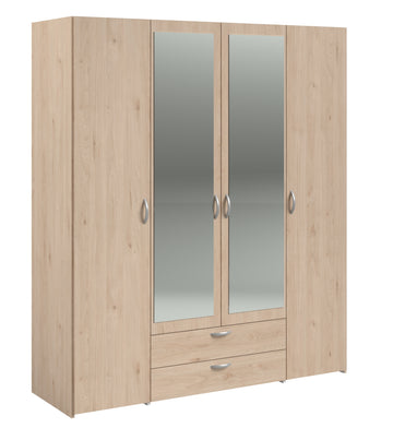 Parisot - Daily 13 | Kleiderschrank – 4-türig, Braun mit Spiegel, 160x185x51 cm