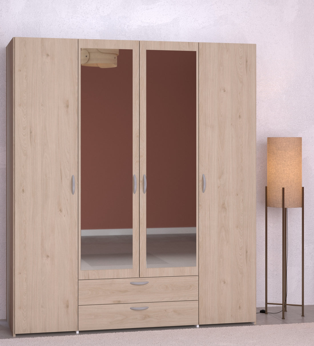 Parisot - Daily 13 | Kleiderschrank – 4-türig, Braun mit Spiegel, 160x185x51 cm