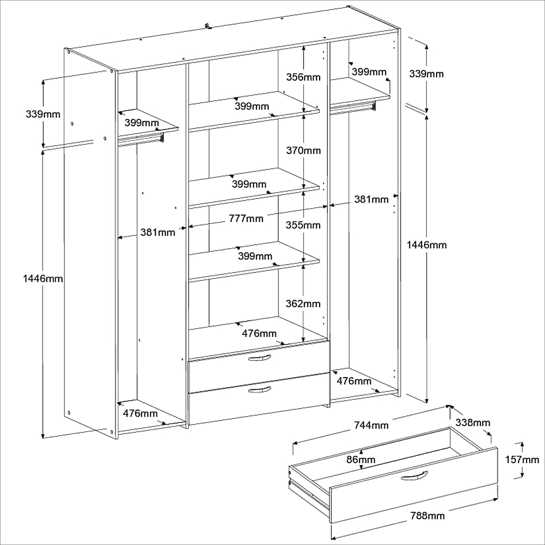 Parisot Daily 11 Kleiderschrank 160 cm Jackson Eiche