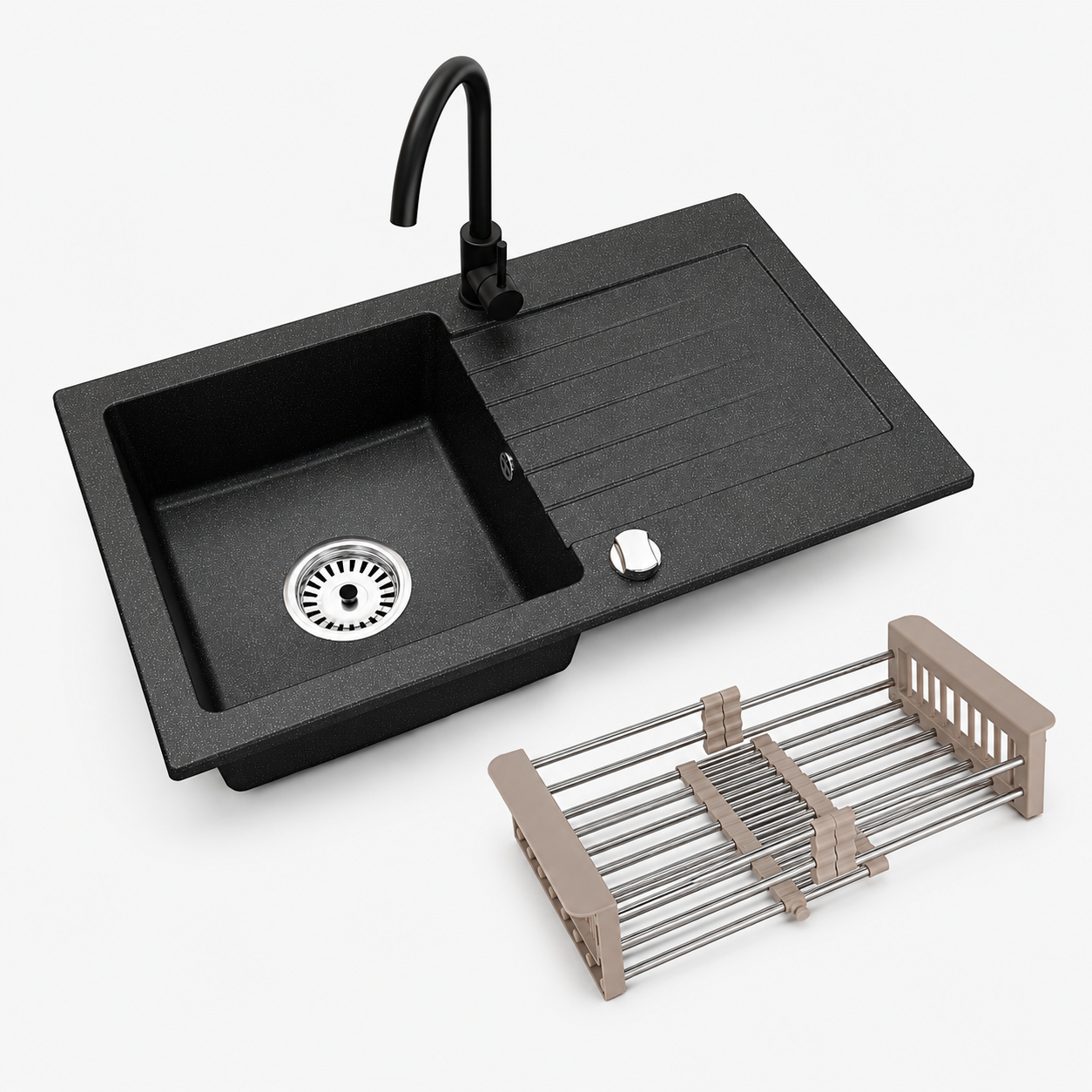 Faizee Home Alisha Granitspüle Set mit passender Armatur & Zubehör-Auswahl