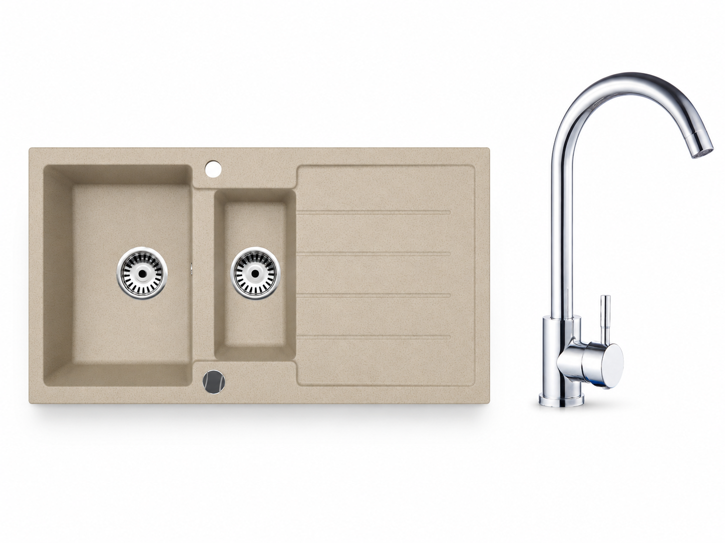 Faizee Home Granitspüle 100 × 50 cm mit 1,5 Becken – inkl. wählbarer Armatur & Siphon-Set