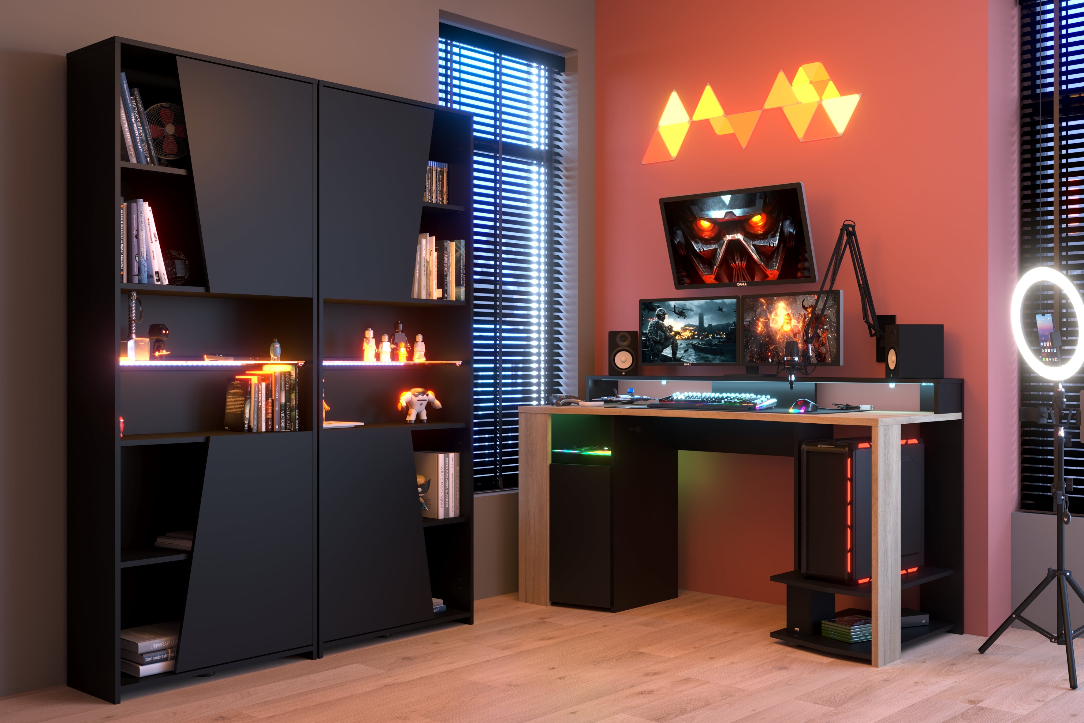 Parisot -  Meta 11 | Gaming-Set – Gaming-Schreibtisch mit LED & Gaming-Regal