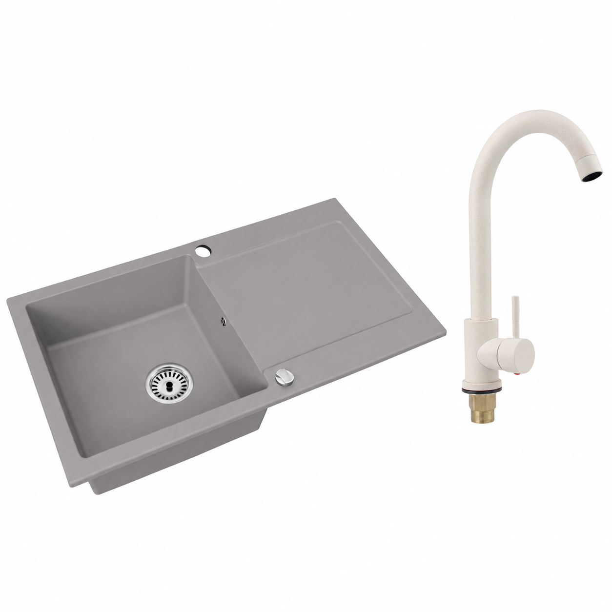 Granitspüle Element mit Abtropffläche – Einbauspüle beidseitig montierbar, inkl. Siphon Mit Armatur