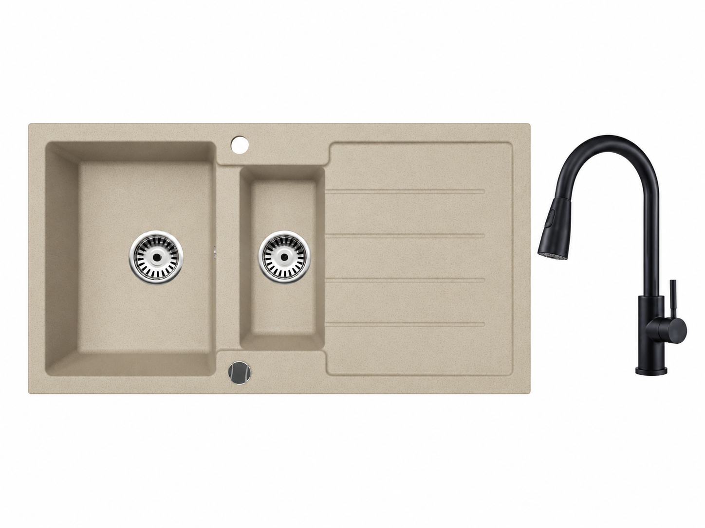 Faizee Home Granitspüle 100 × 50 cm mit 1,5 Becken – inkl. wählbarer Armatur & Siphon-Set