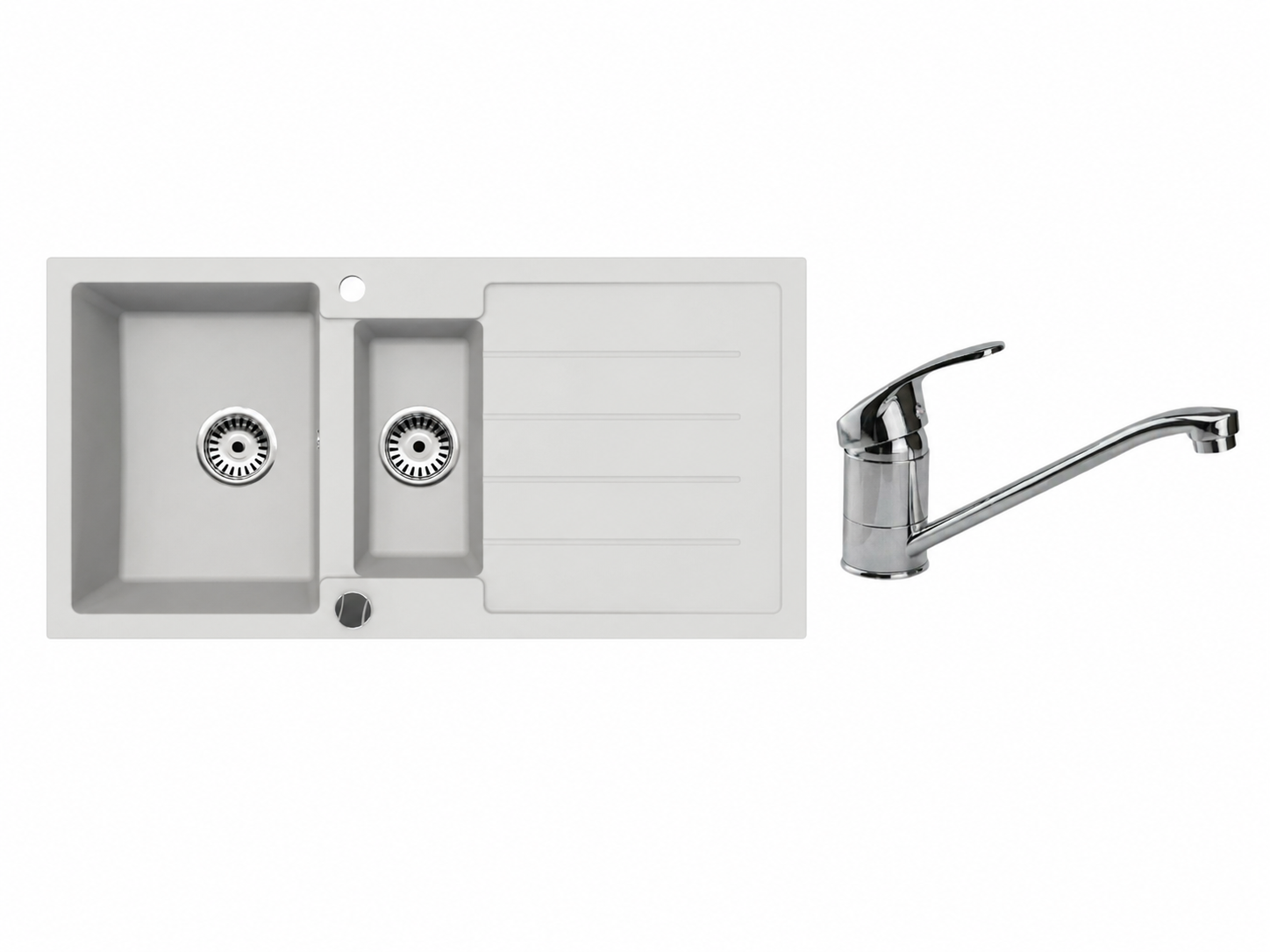 Faizee Home Granitspüle 100 × 50 cm mit 1,5 Becken – inkl. wählbarer Armatur & Siphon-Set