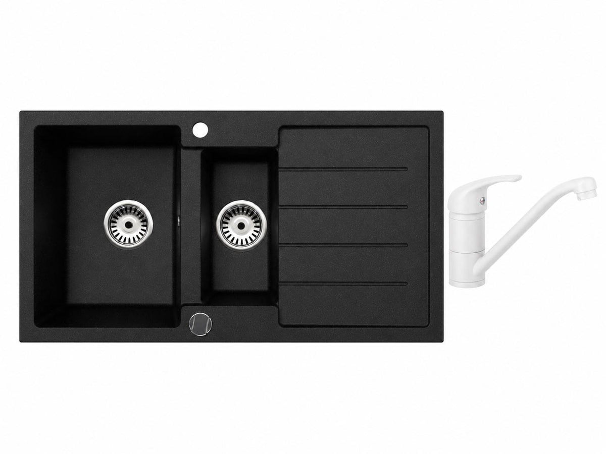 Faizee Home Granitspüle 100 × 50 cm mit 1,5 Becken – inkl. wählbarer Armatur & Siphon-Set