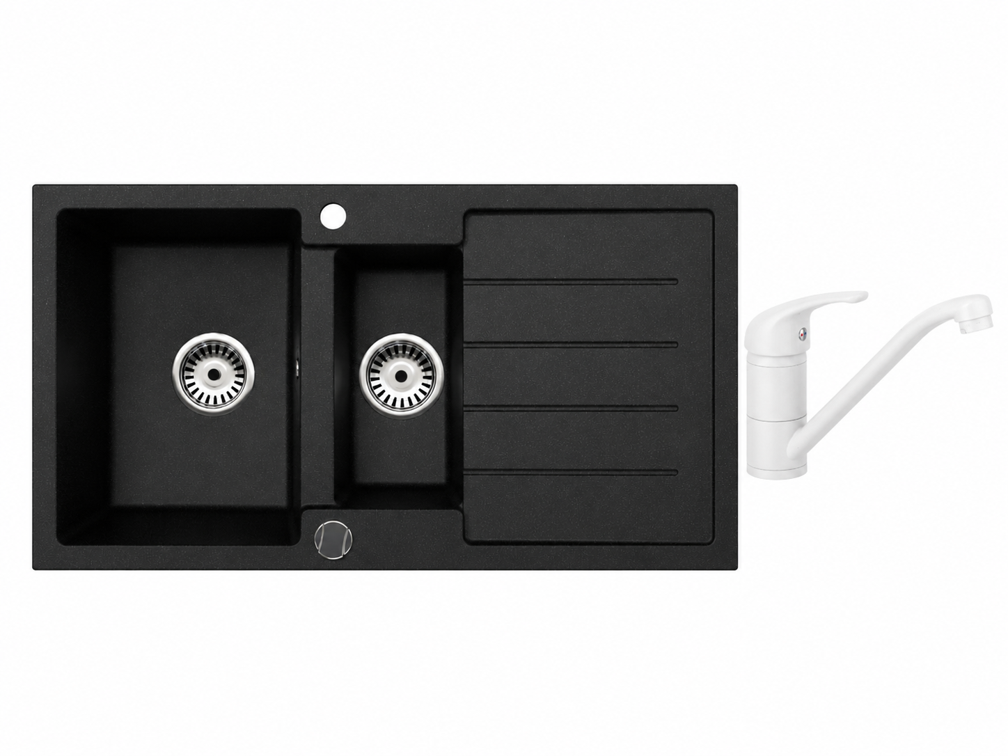 Faizee Home Granitspüle 100 × 50 cm mit 1,5 Becken – inkl. wählbarer Armatur & Siphon-Set