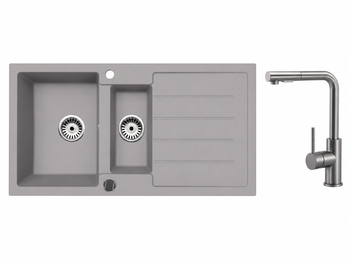Faizee Home Granitspüle 100 × 50 cm mit 1,5 Becken – inkl. wählbarer Armatur & Siphon-Set