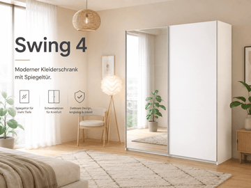 Kleiderschrank Swing 4 Weiß 178x203x59 cm – Schwebetürenschrank mit Spiegeltür & Stauraum