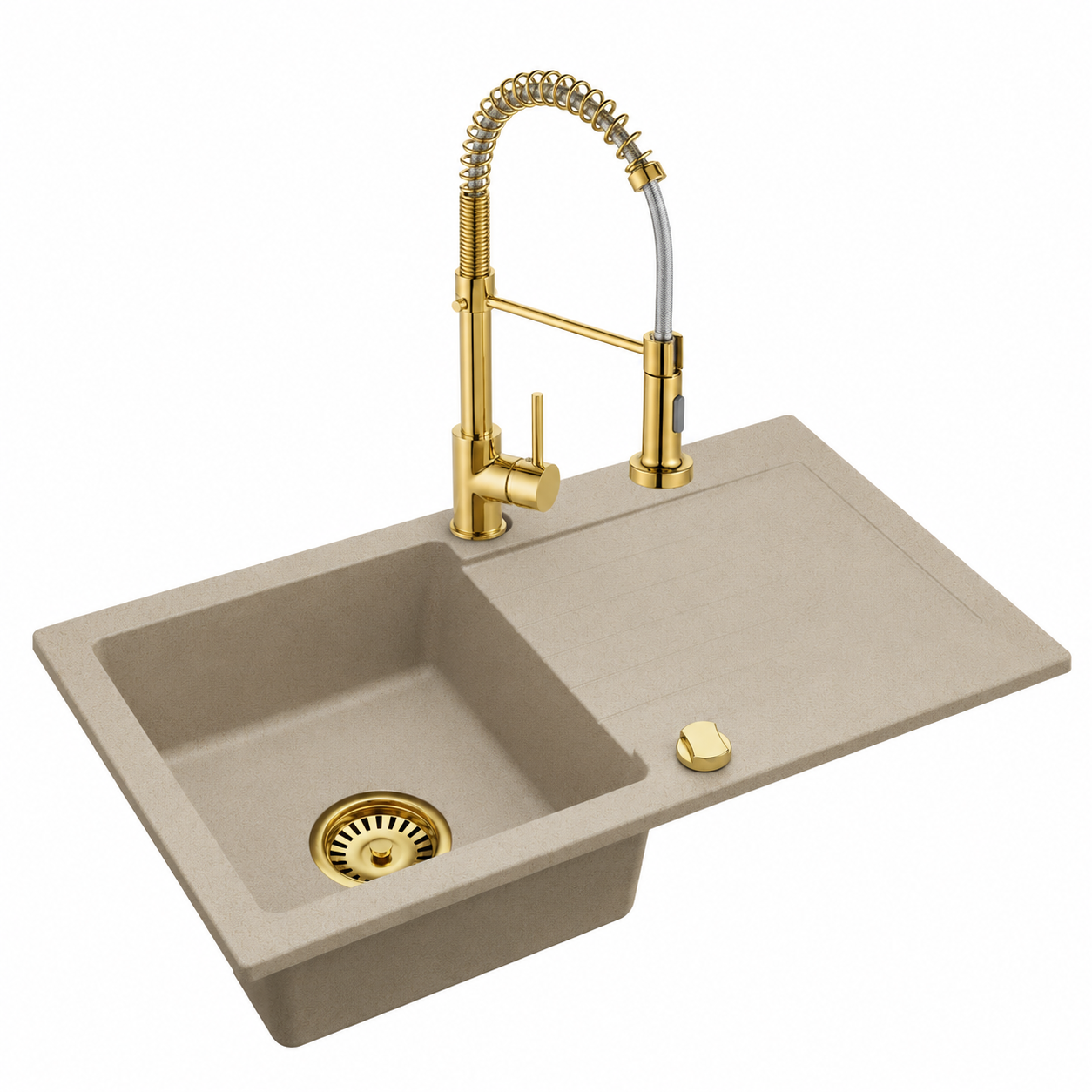 Granitspüle Alisha 75 x 43,5 cm mit Armaturenauswahl Gold – inkl. Siphon-Set