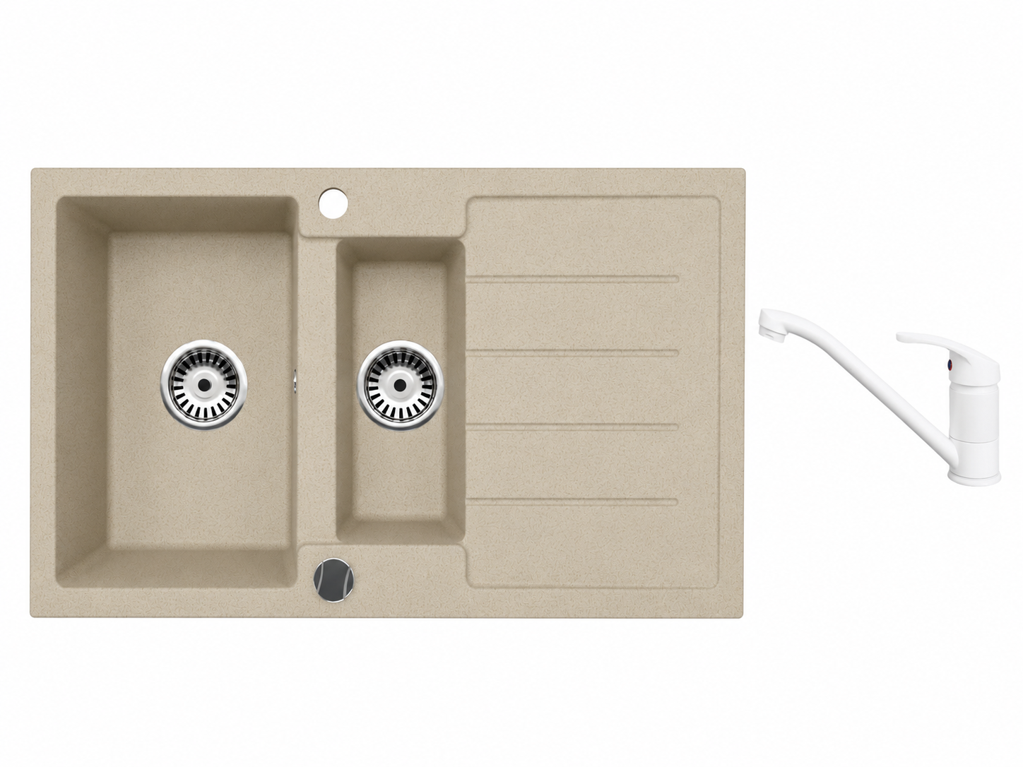 Faizee Home Granitspüle 100 × 50 cm mit 1,5 Becken – inkl. wählbarer Armatur & Siphon-Set