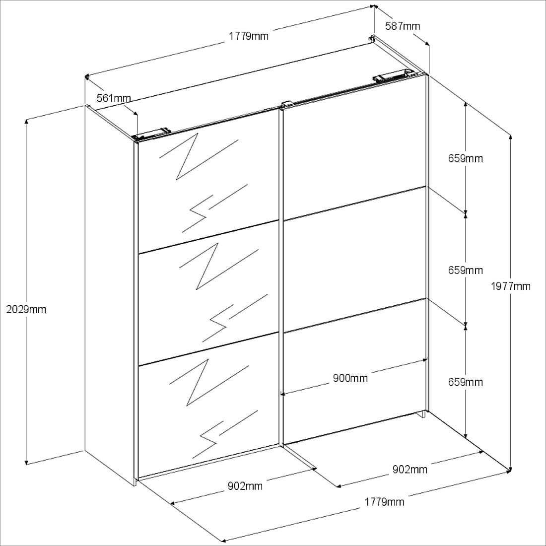Swing 14 Schiebetürenschrank 178 cm mit Spiegel & Schubkästen