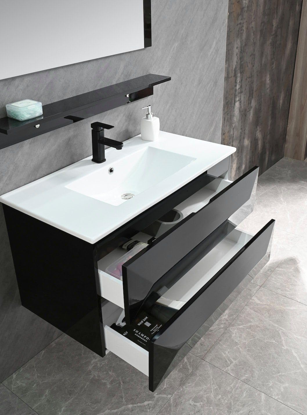 Badmöbel Set 90 cm Schwarz – Waschbecken mit Unterschrank & Spiegel | Faizee Home