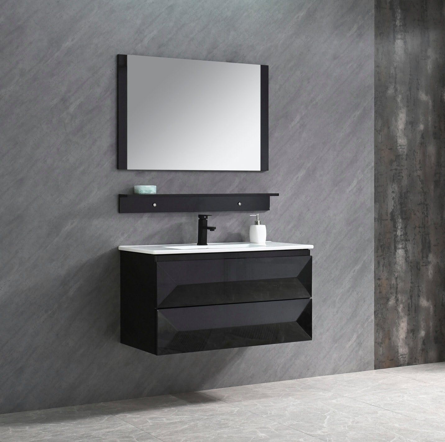 Faizee Möbel Badmöbel-Set 90cm Schwarz